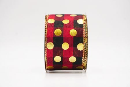 Black Red Plaid Gold Polka Dots Holiday Wired Ribbon_KF9781G-7