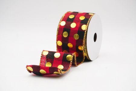 Black Red Plaid Gold Polka Dots Holiday Wired Ribbon_KF9781G-7