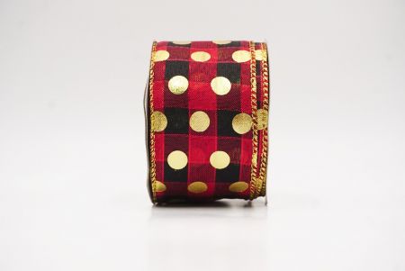 Black Plaid Gold Polka Dots Holiday Wired Ribbon_KF9782G-7