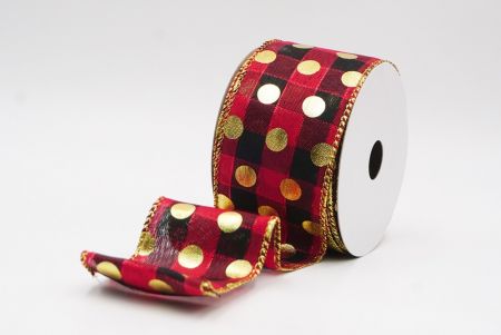 Black Plaid Gold Polka Dots Holiday Wired Ribbon_KF9782G-7