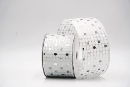 White Plaid Gold Polka Dots Holiday Wired Ribbon_KF9783GC-1-1