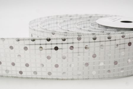 White Plaid Gold Polka Dots Holiday Wired Ribbon_KF9783GC-1-1