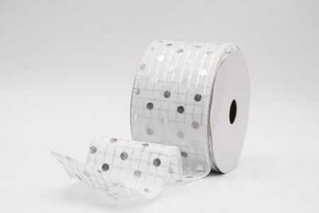 White Plaid Gold Polka Dots Holiday Wired Ribbon_KF9783GC-1-1