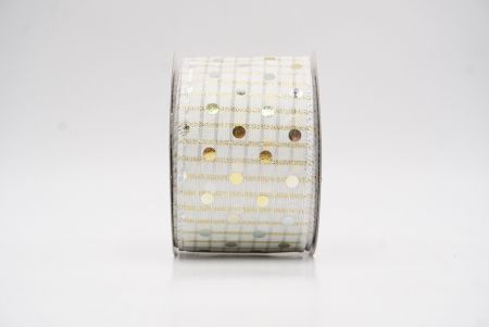 White - Checked Gold Polka Dots Holiday Wired Ribbon_KF9783GC-1G-1