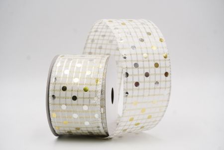 White - Checked Gold Polka Dots Holiday Wired Ribbon_KF9783GC-1G-1