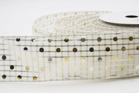 White - Checked Gold Polka Dots Holiday Wired Ribbon_KF9783GC-1G-1