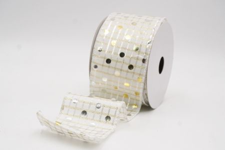 White - Checked Gold Polka Dots Holiday Wired Ribbon_KF9783GC-1G-1