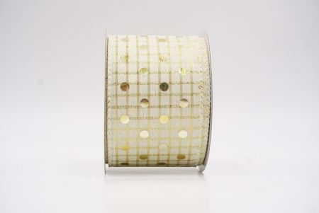 Cream - Checked Gold Polka Dots Holiday Wired Ribbon_KF9783GC-2-2