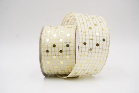 Cream - Checked Gold Polka Dots Holiday Wired Ribbon_KF9783GC-2-2