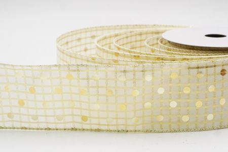 Cream - Checked Gold Polka Dots Holiday Wired Ribbon_KF9783GC-2-2