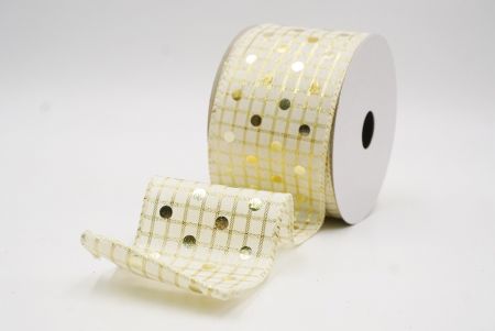 Cream - Checked Gold Polka Dots Holiday Wired Ribbon_KF9783GC-2-2