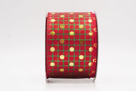Red - Checked Gold Polka Dots Holiday Wired Ribbon_KF9783GC-7-7