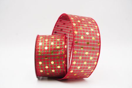 Red - Checked Gold Polka Dots Holiday Wired Ribbon_KF9783GC-7-7