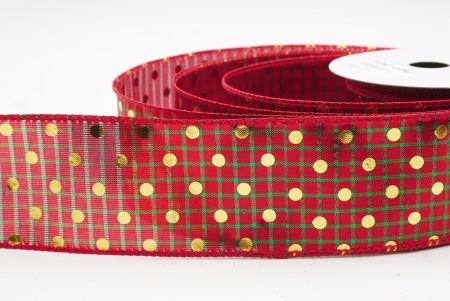 Red - Checked Gold Polka Dots Holiday Wired Ribbon_KF9783GC-7-7