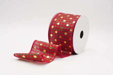Red - Checked Gold Polka Dots Holiday Wired Ribbon_KF9783GC-7-7
