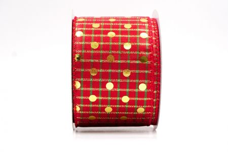 Red - Plaid Gold Polka Dots Holiday Wired Ribbon_KF9783GC-7G-7