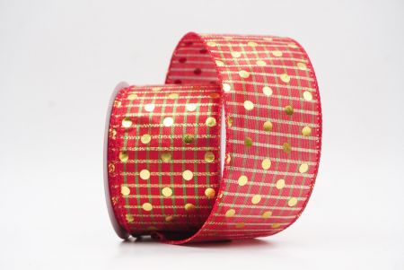 Red - Plaid Gold Polka Dots Holiday Wired Ribbon_KF9783GC-7G-7