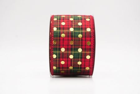 Red Green - Plaid Gold Polka Dots Holiday Wired Ribbon_KF9784GC-7-7