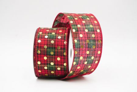 Red Green - Plaid Gold Polka Dots Holiday Wired Ribbon_KF9784GC-7-7