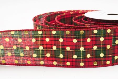 Red Green - Plaid Gold Polka Dots Holiday Wired Ribbon_KF9784GC-7-7