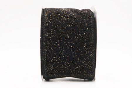 Black - Gold Sparkling Solid Color Glitter Wired Ribbon_KF9785GC-53G-53