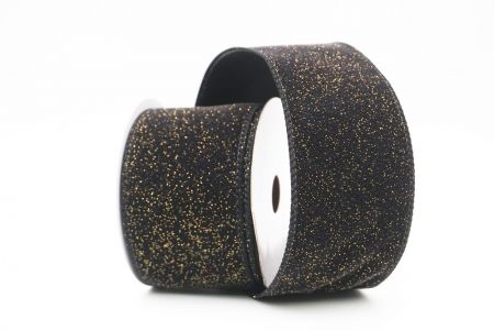 Black - Gold Sparkling Solid Color Glitter Wired Ribbon_KF9785GC-53G-53