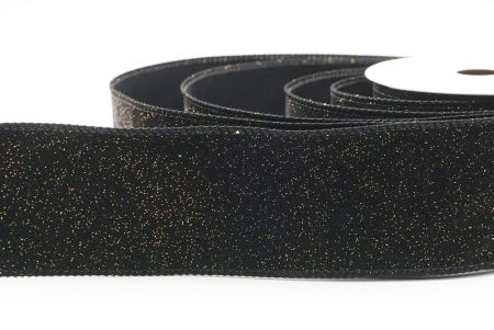 Black - Gold Sparkling Solid Color Glitter Wired Ribbon_KF9785GC-53G-53