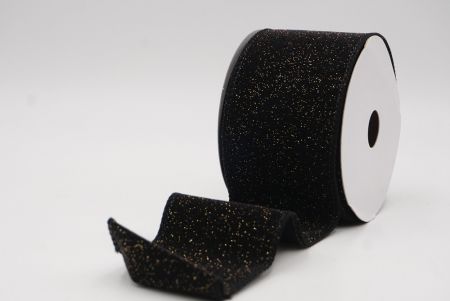 Black - Gold Sparkling Solid Color Glitter Wired Ribbon_KF9785GC-53G-53