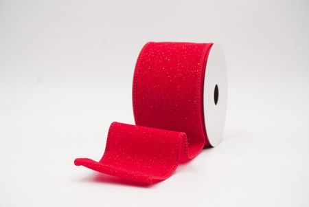 Red - Gold Sparkling Solid Color Glitter Wired Ribbon_KF9785GC-7G-7