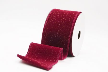 Burgundy Sparkling Solid Color Glitter Wired Ribbon_KF9785GC-8-8