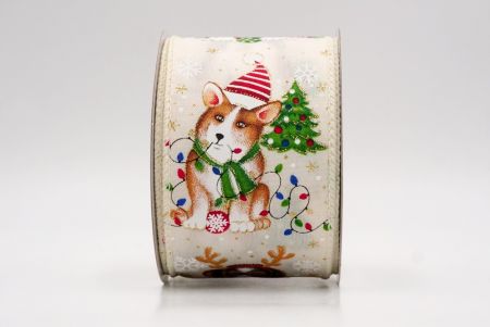 Creme_Weihnachts Woof Welpe Drahtband_KF9789GC-2-2