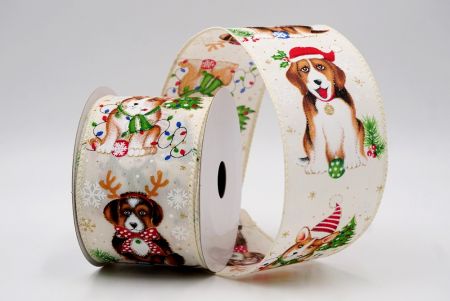 Creme_Weihnachts Woof Welpe Drahtband_KF9789GC-2-2