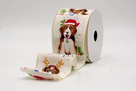 Creme_Weihnachts Woof Welpe Drahtband_KF9789GC-2-2
