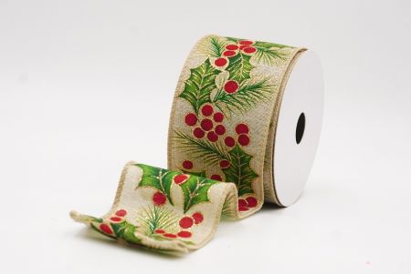 Светло-коричневые листья и ягоды остролиста для рождественской ленты с проволокой_KF9796GC-13-183