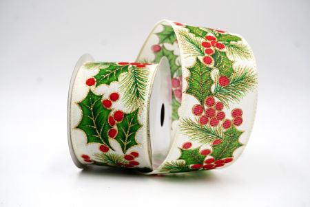 Кремовые белые листья и ягоды остролиста для рождественской ленты с проволокой_KF9796GC-2-2