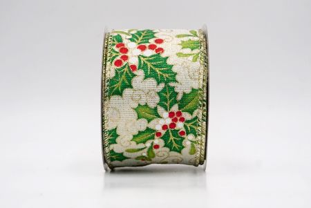 Kremowa Wstążka z Motywem Ostrokrzewu i Jagód_KF9799GV-2