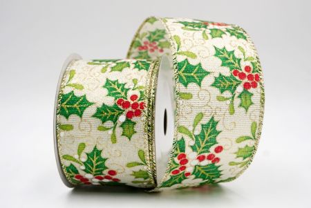 Kremowa Wstążka z Motywem Ostrokrzewu i Jagód_KF9799GV-2