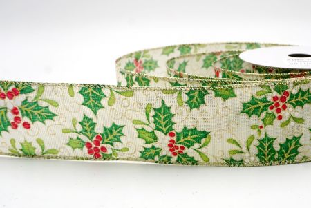 Kremowa Wstążka z Motywem Ostrokrzewu i Jagód_KF9799GV-2