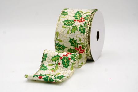 Kremowa Wstążka z Motywem Ostrokrzewu i Jagód_KF9799GV-2