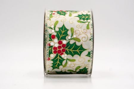 Kremowa Wstążka z Motywem Ostrokrzewu i Jagód_KF9800GC-2-2