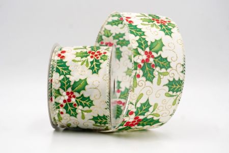 Kremowa Wstążka z Motywem Ostrokrzewu i Jagód_KF9800GC-2-2