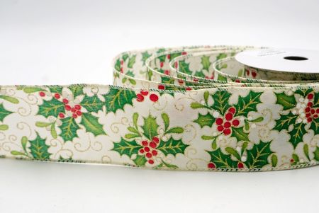 Kremowa Wstążka z Motywem Ostrokrzewu i Jagód_KF9800GC-2-2