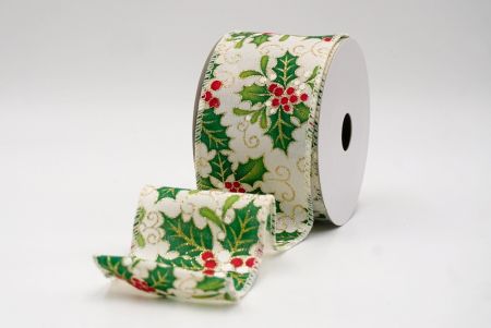 Kremowa Wstążka z Motywem Ostrokrzewu i Jagód_KF9800GC-2-2