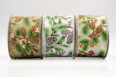 Pinecone & Berry Evergreen Wired Ribbon - Pinecone & Berry Evergreen Wired Ribbon