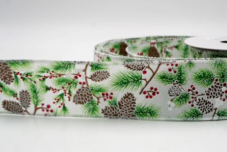 Biała_Wstążka druciana Pinecone & Berry Evergreen_KF9803GC-1-1