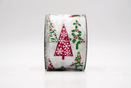 White_Mixed Pattern Christmas Tree Wired Ribbon_KF9804G-1