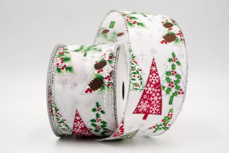 White_Mixed Pattern Christmas Tree Wired Ribbon_KF9804G-1