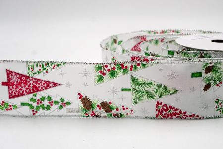 White_Mixed Pattern Christmas Tree Wired Ribbon_KF9804G-1