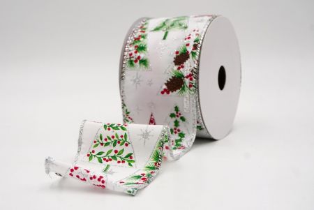 White_Mixed Pattern Christmas Tree Wired Ribbon_KF9804G-1