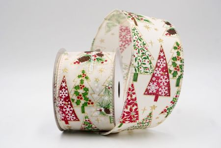 Cream_Mixed Pattern Christmas Tree Wired Ribbon_KF9804GC-2-2